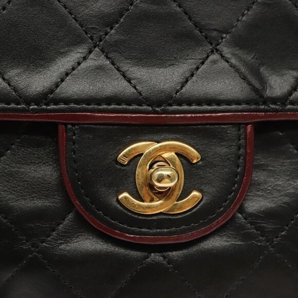 CHANEL Matelasse Chain Shoulder Bag Lamb Skin Black Gold CC Auth 133143 - Picture 10 of 16